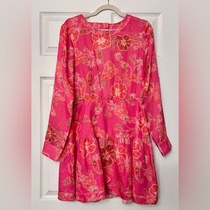 Vibrant Floral Pink Silk Dress